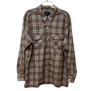 Vintage Pendleton Wool‎ Board Shirt Plaid Loop Collar Flap Pockets Men's L